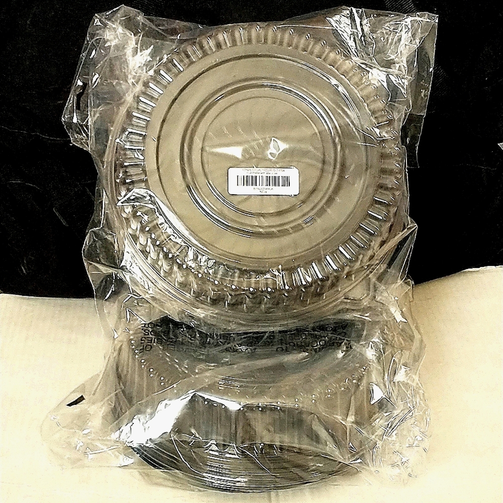 4 fruit platters with lids, 12in, bottoms have a sun pattern, two 2 packs - Picture 1 of 4